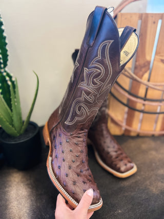 The Ostrich Square Toe Boot {Brown}