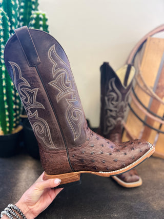 The Ostrich Square Toe Boot {Brown}