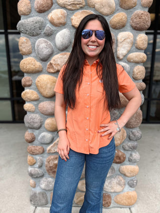 The Cinch Arenaflex Short Sleeve Button Up {Coral}