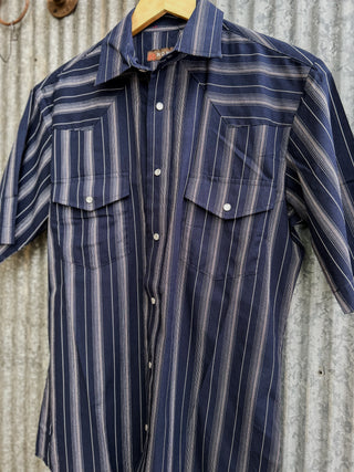 Roper Stripe Short Sleeve Pearl Snap {Navy}