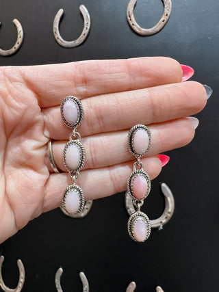 The Pink Opal 3 Stone Dangle Earrings