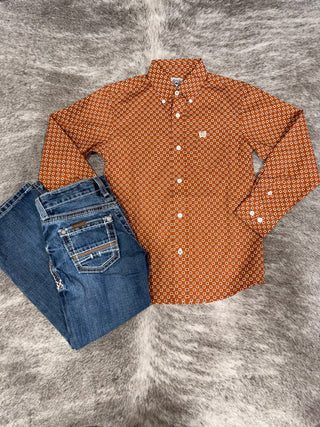Cinch Boy's Medallion Button Down {Brown}