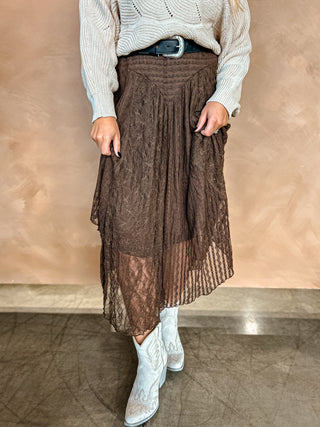 The Mable Lace Skirt {Brown}