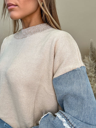 The Denim Sleeve Sweater