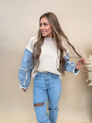 The Denim Sleeve Sweater