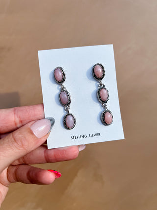 The Pink Opal 3 Stone Dangle Earrings