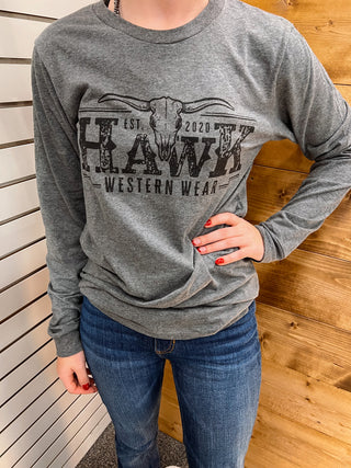 Hawk Western Wear Long Sleeve Tee {Grey}