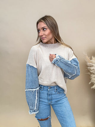 The Denim Sleeve Sweater