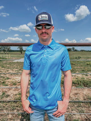 Mens Panhandle Slim SS Polo Snap Blue TM51T06654