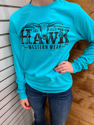 Hawk Western Wear Long Sleeve Tee {Turquoise}