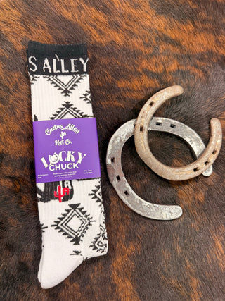 Lucky Chuck "Broke Ass Ranch" Socks {White}