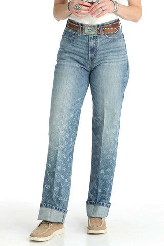 Cruel Denim "Casey" Branded Print High Rise Loose Fit Jeans {Medium Stone} CB76754001