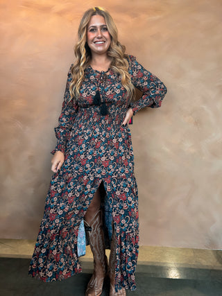 Rock & Roll Denim Challis Peasant Dress {Black}