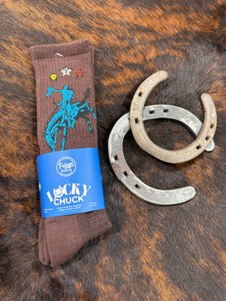 Lucky Chuck "Fringe Long Live Cowboys" Socks {Brown}