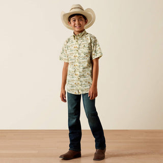 Ariat Youth Sable Short Sleeve Button Down {Almond Oil Scenic Print}