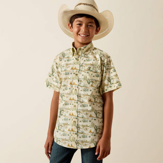 Ariat Youth Sable Short Sleeve Button Down {Almond Oil Scenic Print}