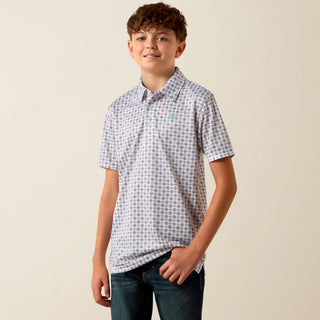 Ariat Youth All Over Print Polo {White}