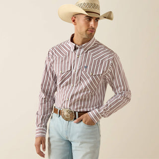 Ariat Fitted Pro Series Trae Long Sleeve Pearl Snap {White Stripe}