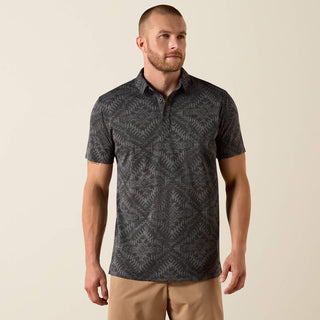 Ariat Men's Jacquard Fitted Short Sleeve Polo {Black}