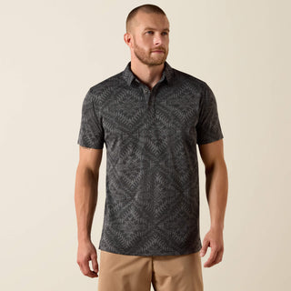 Ariat Men's Jacquard Fitted Short Sleeve Polo {Black}
