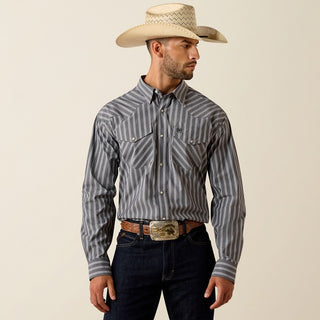 Ariat Pro Series Theron Striped LS Pearl Snap {Grey}