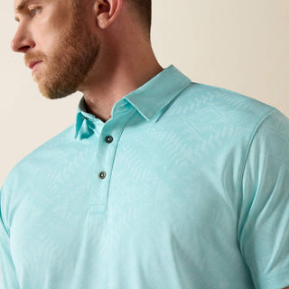 Ariat Jacquard Fitted Short Sleeve Polo {Aqua}