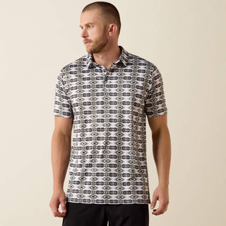 Ariat Men's Fitted Short Sleeve Polo {Pristine White Geo Stripe}