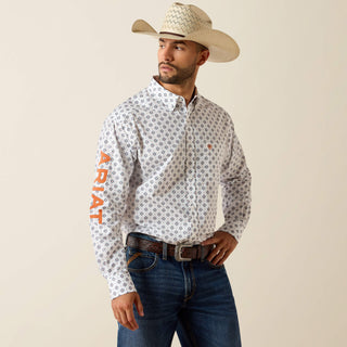 Ariat Team Jericho Long Sleeve Button Down {White+Orange}