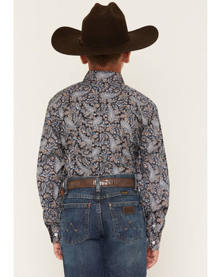 Cinch Boy's Paisley Print Button Down {Brown + Black}