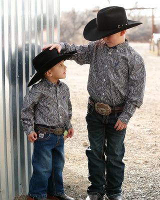Cinch Boy's Paisley Button Down {Grey}