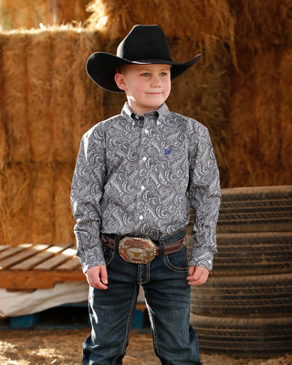 Cinch Boy's Paisley Button Down {Grey}