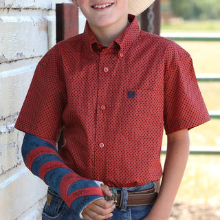 Cinch Youth Short Sleeve Button Down {Red}