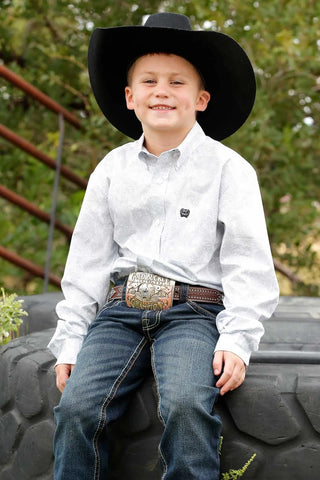 Cinch Boy's Paisley Print Button Down {White}