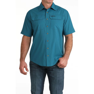 Cinch Men's Arenaflex Solid Short Sleeve Button Down {Teal}