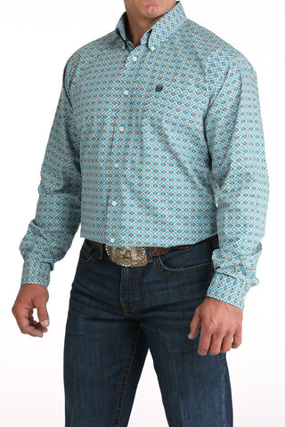 Cinch Geo Print Button Down {Blue}