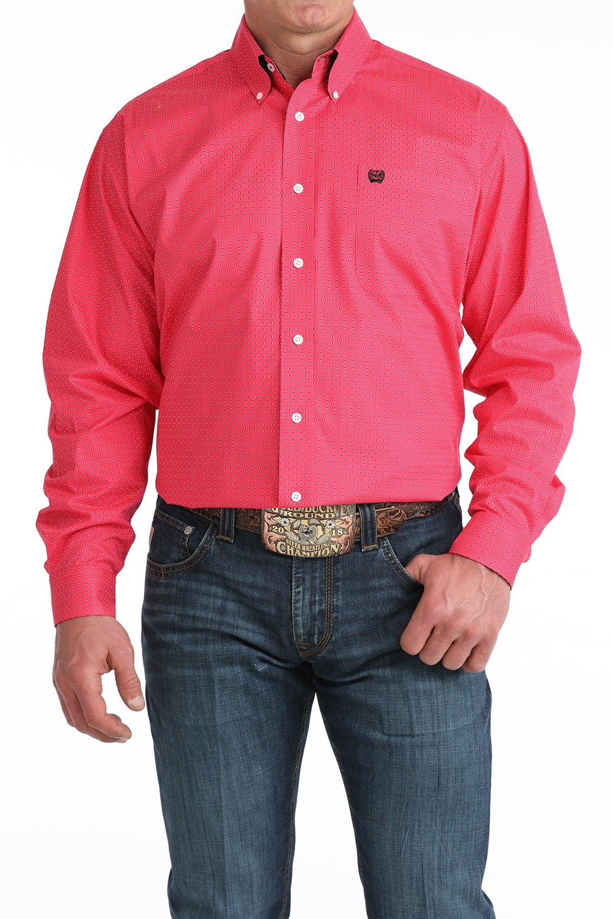 Cinch Men's Printed LS Button Down {Hot Pink}