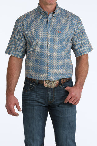Cinch Arenaflex Geo Print Short Sleeve Button Up {Blue}