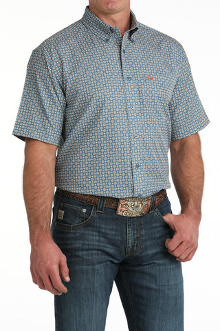 Cinch Arenaflex Geo Print Short Sleeve Button Up {Blue}
