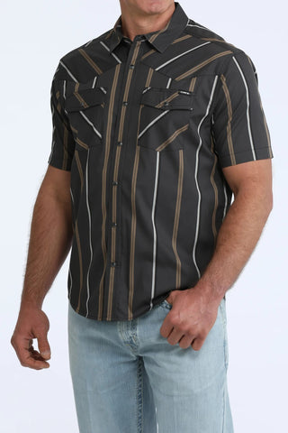 Cinch Men's Camp Shirt Striped Pearl Snap {Black}