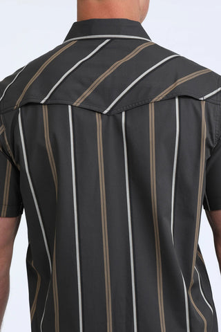 Cinch Men's Camp Shirt Striped Pearl Snap {Black}