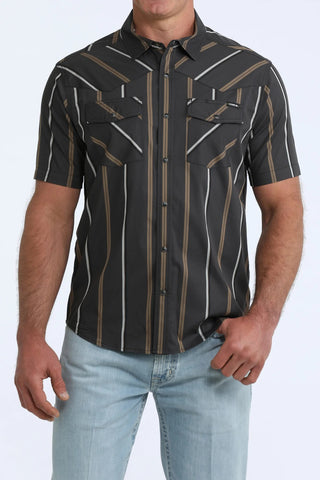 Cinch Men's Camp Shirt Striped Pearl Snap {Black}