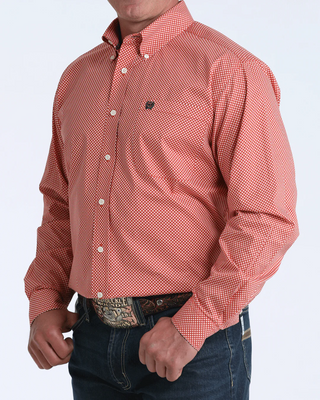 Cinch Diamond Print Stretch Button Down {Red}