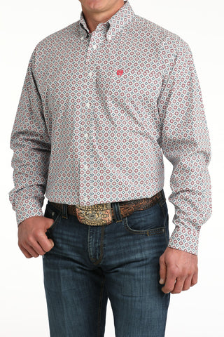 Cinch Men's Geo Printed Button Down {White}
