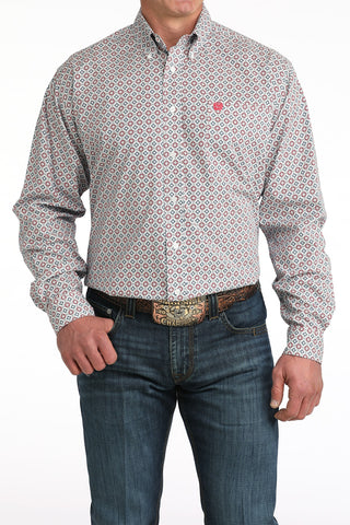 Cinch Men's Geo Printed Button Down {White}