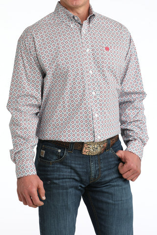 Cinch Men's Geo Printed Button Down {White}
