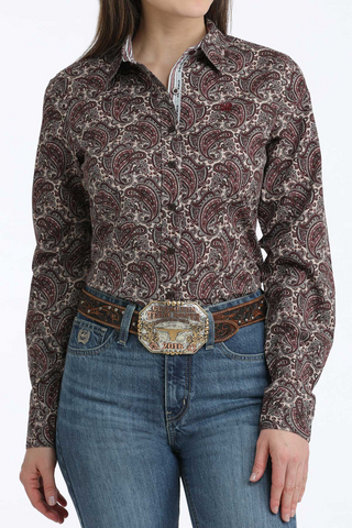 Cinch Women's Paisley Button Down {Burgundy}