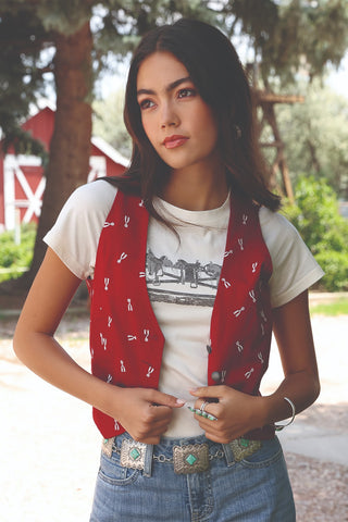 Cruel Denim Women's Spur Printed Vest {Red}