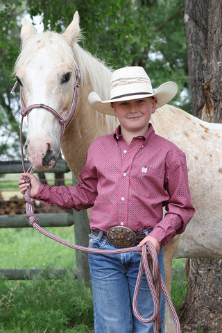 Cinch Youth Printed Button Down {Pink}