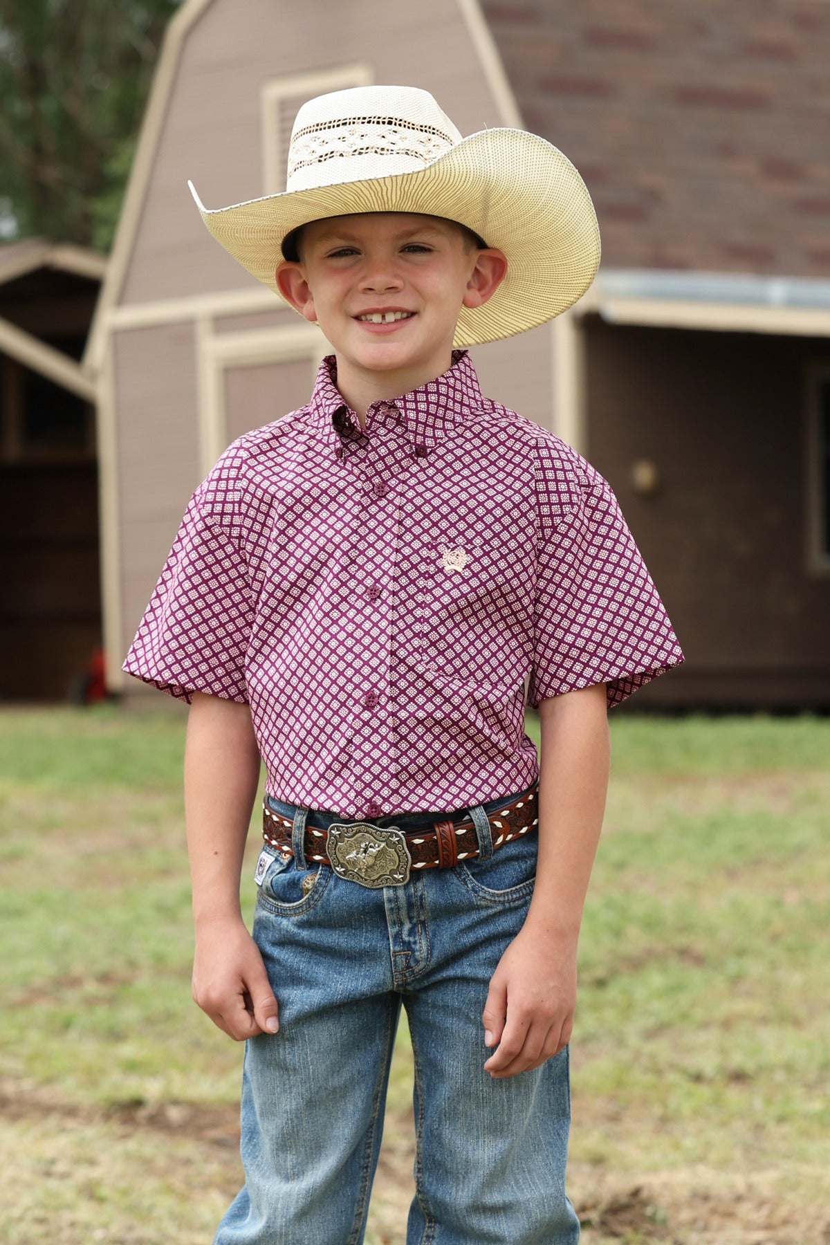 Cinch Youth Printed Button Down {Purple}
