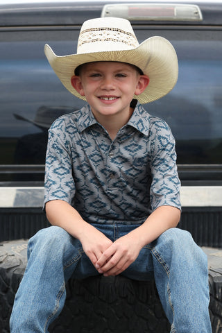 Cinch Youth Aztec Printed Polo {Gray}